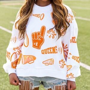 Queen of Sparkles - Orange & White Cheer Sweatshirt - XL - NWOT